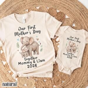 First Mothers Day Shirt Matching Mom Baby Outfit Mama 2026 Elephant